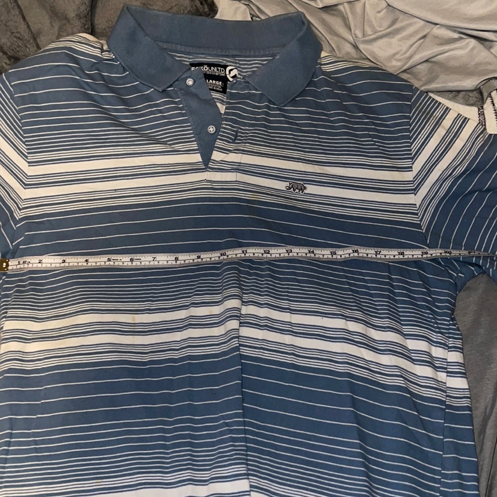 Gently worn 14 year old ecko Unltd baby blue and white striped polo